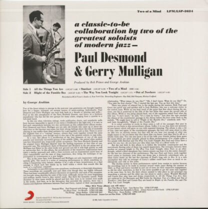 Paul Desmond, Gerry Mulligan - Two Of A Mind (LP, Album, RE, RM, 180) - Image 2