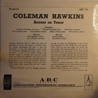 Coleman Hawkins - Accent On Tenor (7", EP) - Image 2