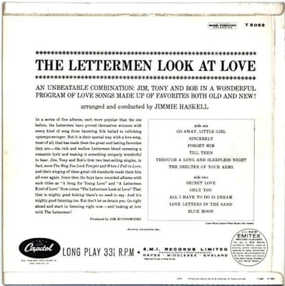 The Lettermen - Look At Love (LP, Album, Mono) - Image 2