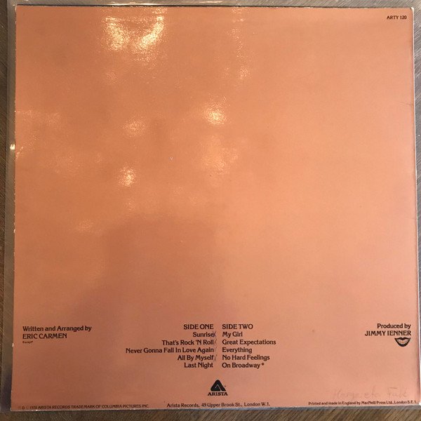 Eric Carmen - Eric Carmen (LP, Album) - Image 2