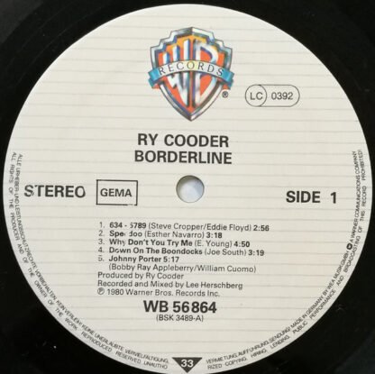 Ry Cooder - Borderline (LP, Album, RP) - Image 3