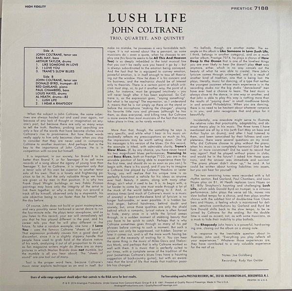 John Coltrane - Lush Life (LP, Album, Mono, Ltd, RE, RP, 180) - Image 2