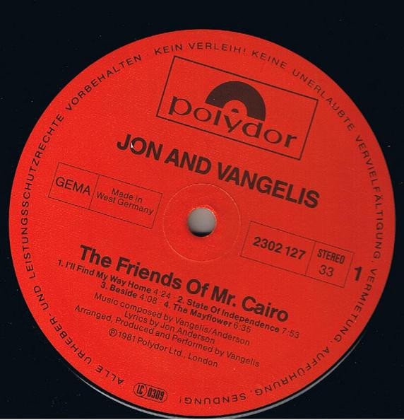 Jon And Vangelis* - The Friends Of Mr. Cairo (LP, Album, RE) - Image 3