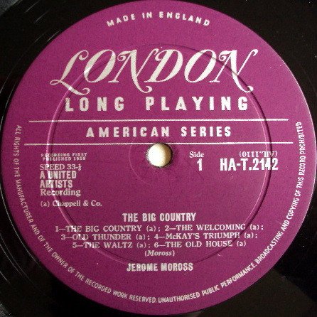 Jerome Moross - Original Music From The Motion Picture Sound Track "The Big Country" (LP, Album, Mono, RP) - Image 3