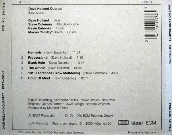 Dave Holland Quartet* - Extensions (CD, Album) - Image 2