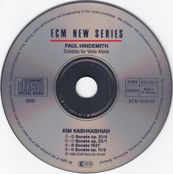 Paul Hindemith, Kim Kashkashian / Robert Levin - Sonatas For Viola / Piano And Viola Alone (2xCD, Album) - Image 3