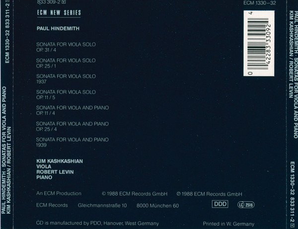 Paul Hindemith, Kim Kashkashian / Robert Levin - Sonatas For Viola / Piano And Viola Alone (2xCD, Album) - Image 2