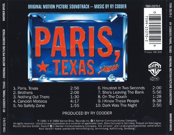 Ry Cooder - Paris, Texas - Original Motion Picture Soundtrack (CD, Album, RE, Cin) - Image 2