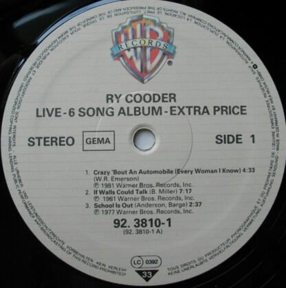 Ry Cooder - Live (LP, MiniAlbum) - Image 3