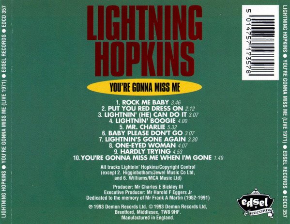 Lightnin' Hopkins - You're Gonna Miss Me - Live 1971: Previously Unreleased, Volume 2 (CD, Album) - Image 2