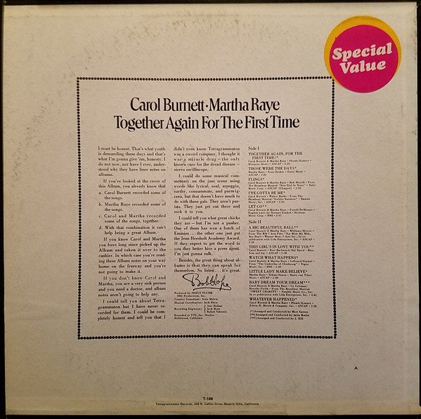 Carol Burnett & Martha Raye - Together Again For The First Time (LP, Album) - Image 2