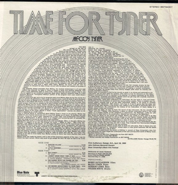 McCoy Tyner - Time For Tyner (LP, Album, RE) - Image 2