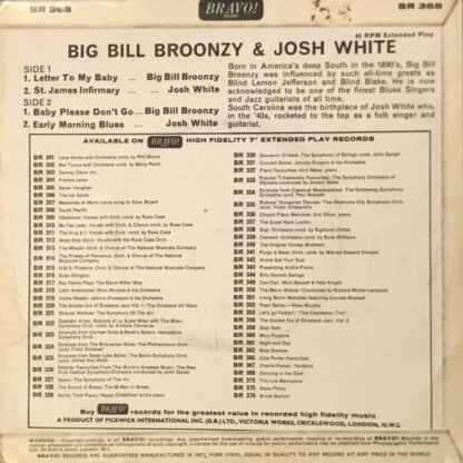 Big Bill Broonzy / Josh White - Big Bill Broonzy & Josh White (7", EP) - Image 2