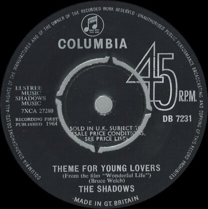 The Shadows - Theme For Young Lovers (7", Single)