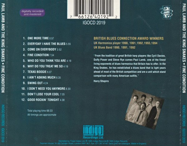 Paul Lamb & The King Snakes - Fine Condition (CD, Album) - Image 2