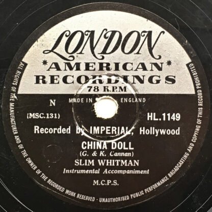 Slim Whitman - Indian Love Call / China Doll (Shellac, 10", RP) - Image 2