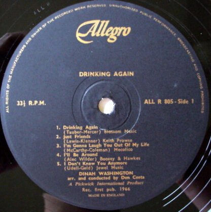 Dinah Washington - Drinking Again (LP, Album, Mono) - Image 3