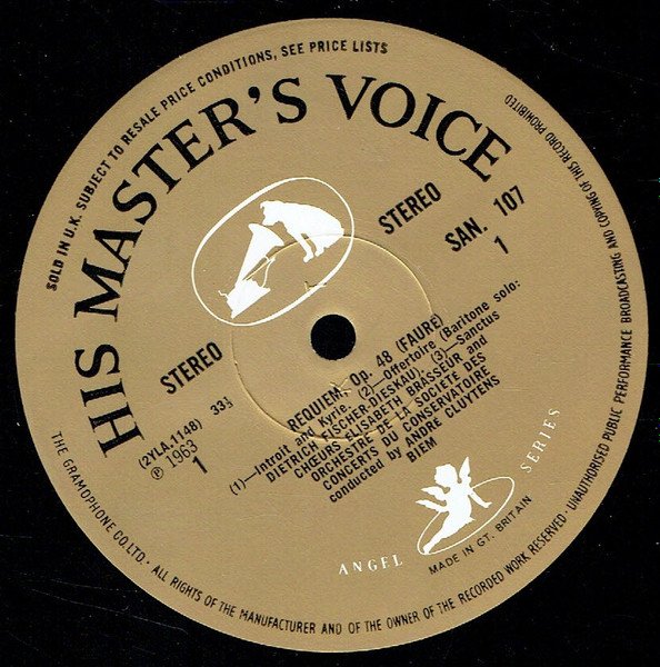 Fauré*, Victoria De Los Angeles, Dietrich Fischer-Dieskau, The Paris Conservatoire Orchestra*, André Cluytens - Requiem, Op.48 (LP, 1st) - Image 2