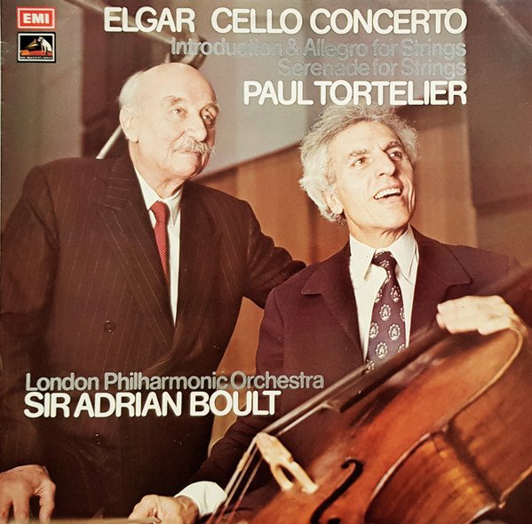 Elgar* - Paul Tortelier, London Philharmonic Orchestra, Sir Adrian Boult - Cello Concerto / Introduction & Allegro For Strings / Serenade For Strings (LP, B&W)