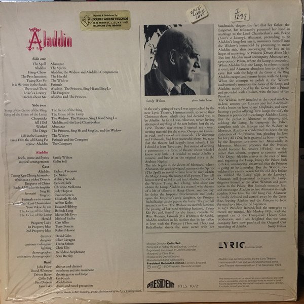 Lyric Theatre, Hammersmith Production Cast* - Aladdin (LP) - Image 2