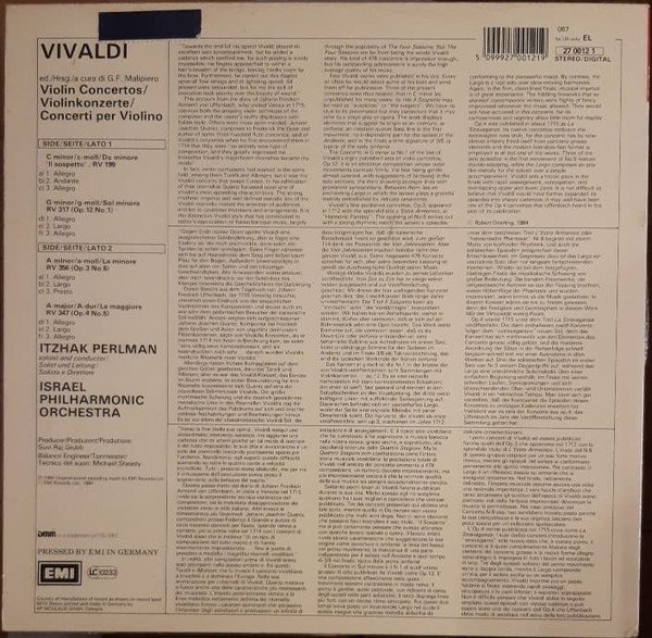 Vivaldi* - Itzhak Perlman, Israel Philharmonic Orchestra - Violin Concertos = Violinkonzerte (LP) - Image 2