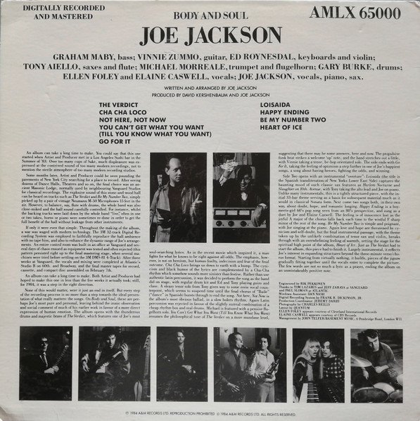 Joe Jackson - Body And Soul (LP, Album) - Image 2