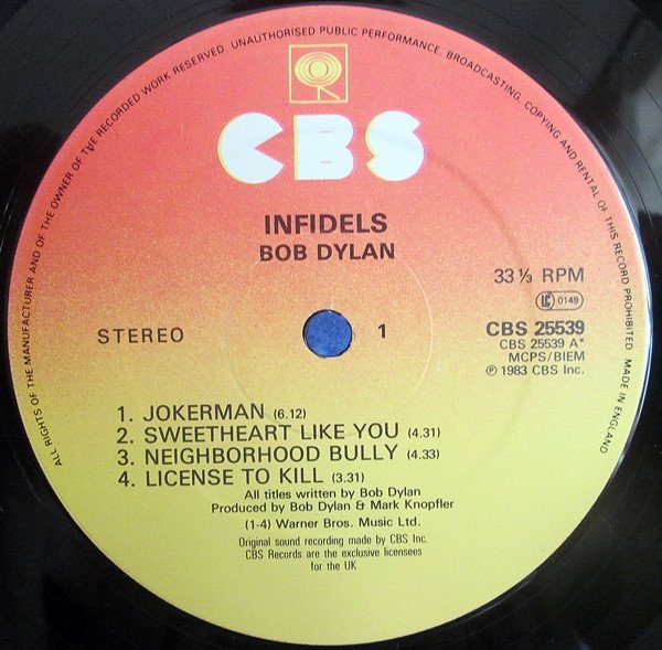 Bob Dylan - Infidels (LP, Album) - Image 3