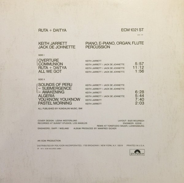 Keith Jarrett & Jack DeJohnette - Ruta And Daitya (LP, Album, Ric) - Image 2