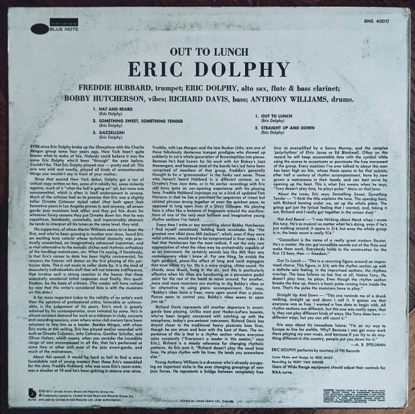 Eric Dolphy - Out To Lunch! (LP, Album, RE) - Image 2
