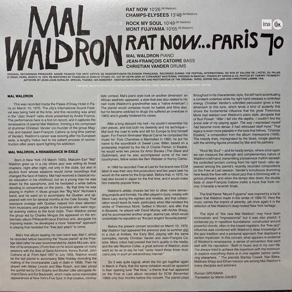 Mal Waldron, Mal Waldron Trio - Rat Now... Paris 70' (LP, Album, Ltd) - Image 2