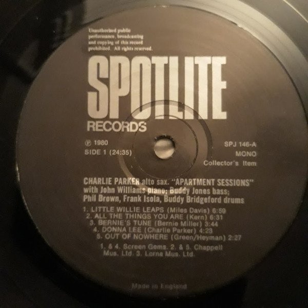 Charlie Parker - Apartment Sessions (LP, Album, Mono) - Image 3
