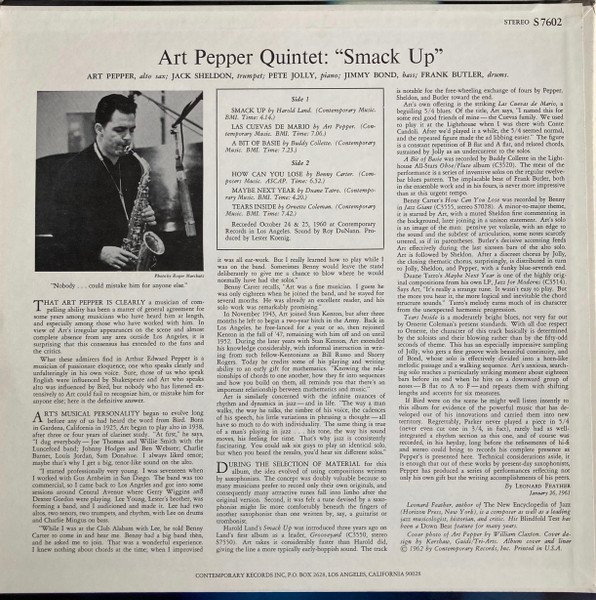 Art Pepper Quintet - Smack Up (LP, Album, RE) - Image 2