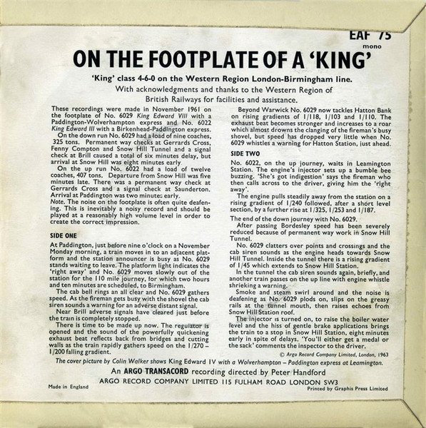 No Artist - On The Footplate Of A 'King' (7", EP, Mono) - Image 2