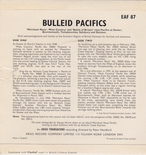 No Artist - Bulleid Pacifics (7", EP, Mono, RE) - Image 2