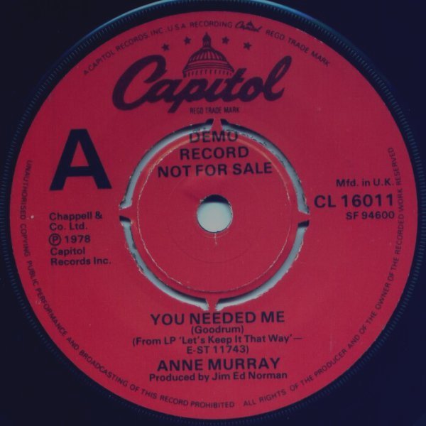 Anne Murray - You Needed Me (7", Promo)