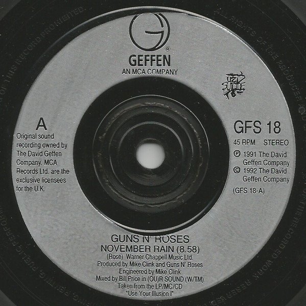 Guns N' Roses - November Rain (7", Single) - Image 3