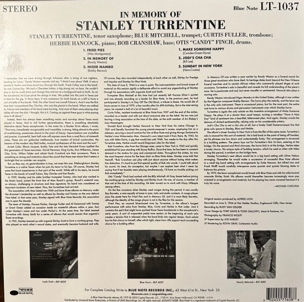 Stanley Turrentine - In Memory Of (LP, Album, RE, Gat) - Image 2