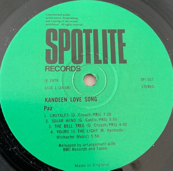 Paz - Kandeen Love Song (LP, Album) - Image 3
