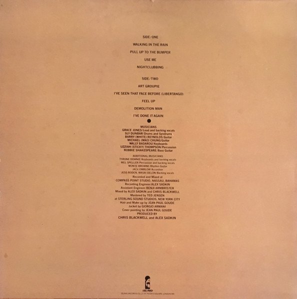 Grace Jones - Nightclubbing (LP, Album, Gol) - Image 2