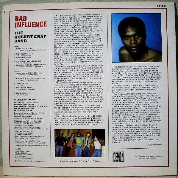 The Robert Cray Band - Bad Influence (LP, Album) - Image 2