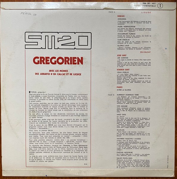 Les Moines De L'Abbaye D'En-Calcat* / Les Moines De L'Abbaye De Liguge* - Grégorien SM20 Avec Les Moines Des Abbayes D'En-Calcat Et de Liguge (LP, Album) - Image 2