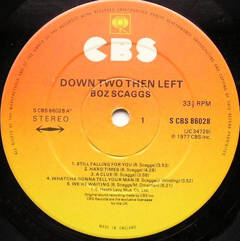 Boz Scaggs - Down Two Then Left (LP, Album) - Image 3