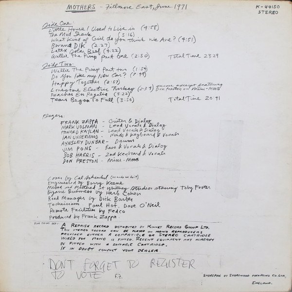 The Mothers - Fillmore East - June 1971 (LP, Album, RE) - Image 2