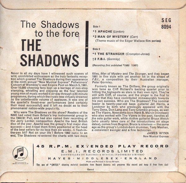 The Shadows - The Shadows To The Fore (7", EP, Mono, Bla) - Image 2