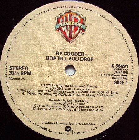 Ry Cooder - Bop Till You Drop (LP, Album) - Image 3