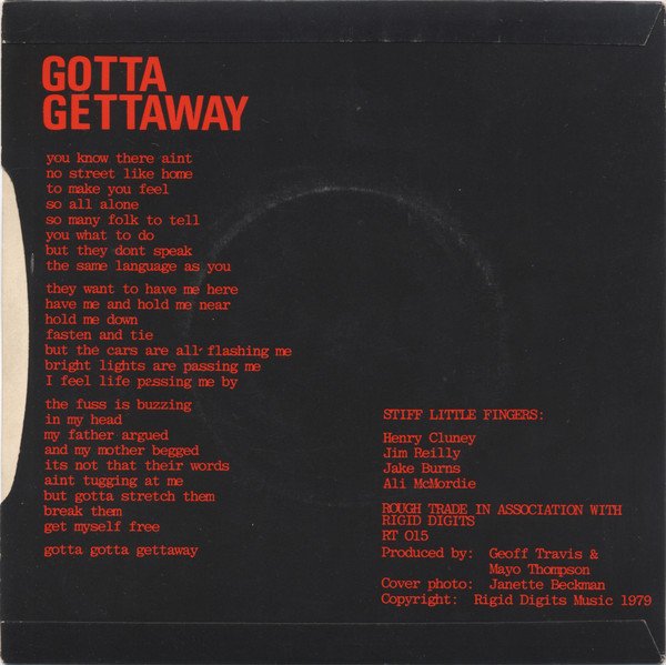 Stiff Little Fingers - Gotta Gettaway (7", Single) - Image 2