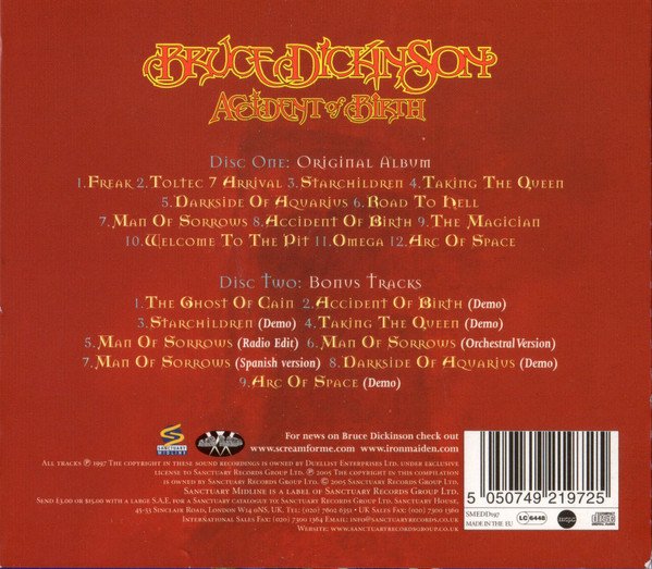 Bruce Dickinson - Accident Of Birth (CD, Album, RE + CD, Comp + Dlx, RM, O-c) - Image 2
