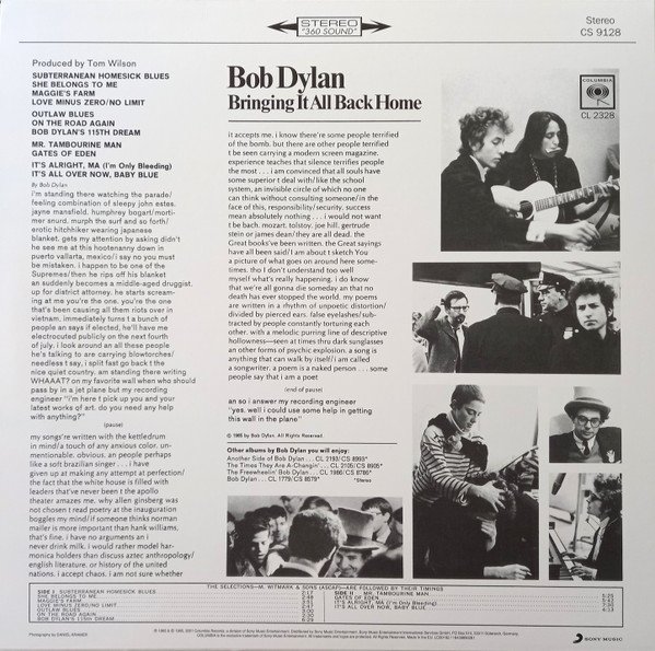 Bob Dylan - Bringing It All Back Home (LP, Album, RE) - Image 2