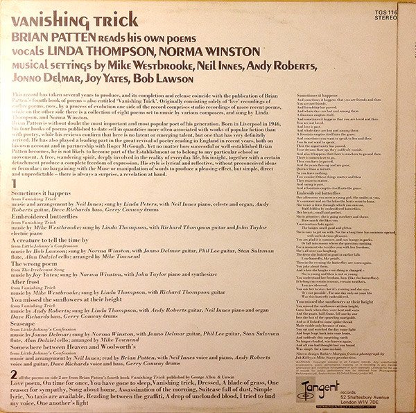 Brian Patten - Vanishing Trick (LP, Album) - Image 3