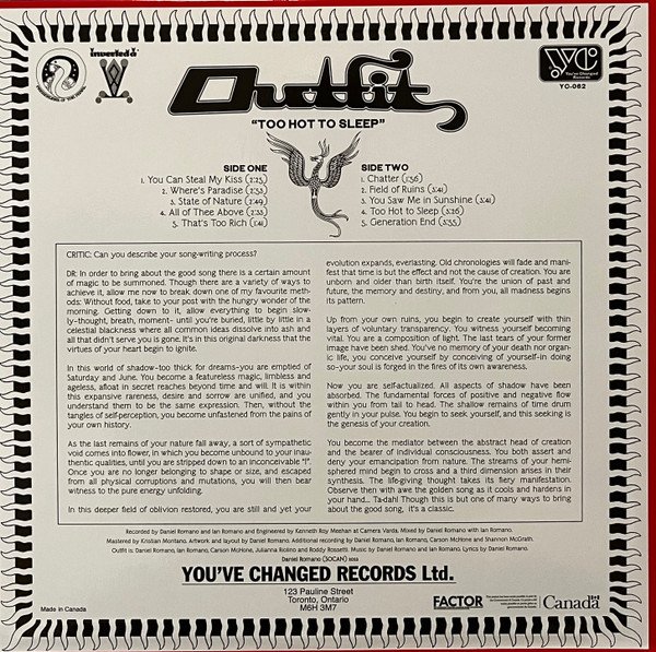 Daniel Romano's Outfit - Too Hot To Sleep (LP, Album) - Image 2